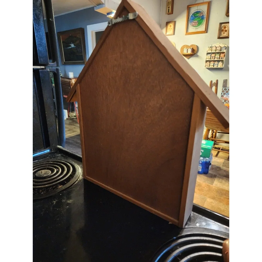 Vintage House Shaped Wall Hanging Trinket Display Shelf 14 Cubbies W/ Trinkets